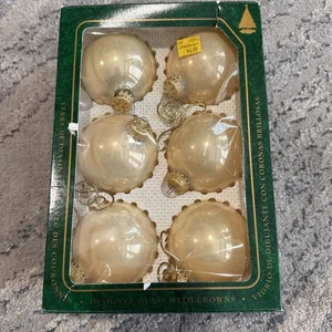 Set 6 Chablis Vintage Natale di Krebs Vetro Decorazione Crema Oro - Foto 1 di 4