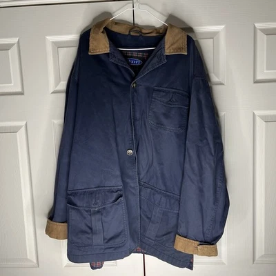 Jaqueta masculina vintage azul marinho xadrez forrada veludo GG estilo externo Y2K - Imagem 1 de 4