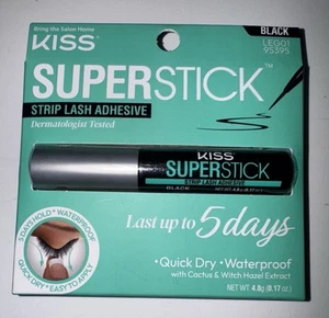 NUOVO KISS SUPER STICK STRISCIA ADESIVO CIGLIA ESTESO DURA 5 GIORNI NERO 0,17 OZ - Foto 1 di 1