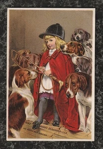 Tarjeta comercial victoriana capucha zorro zarzaparrilla niña caza y siete perros 4,5 x 3 - Imagen 1 de 2