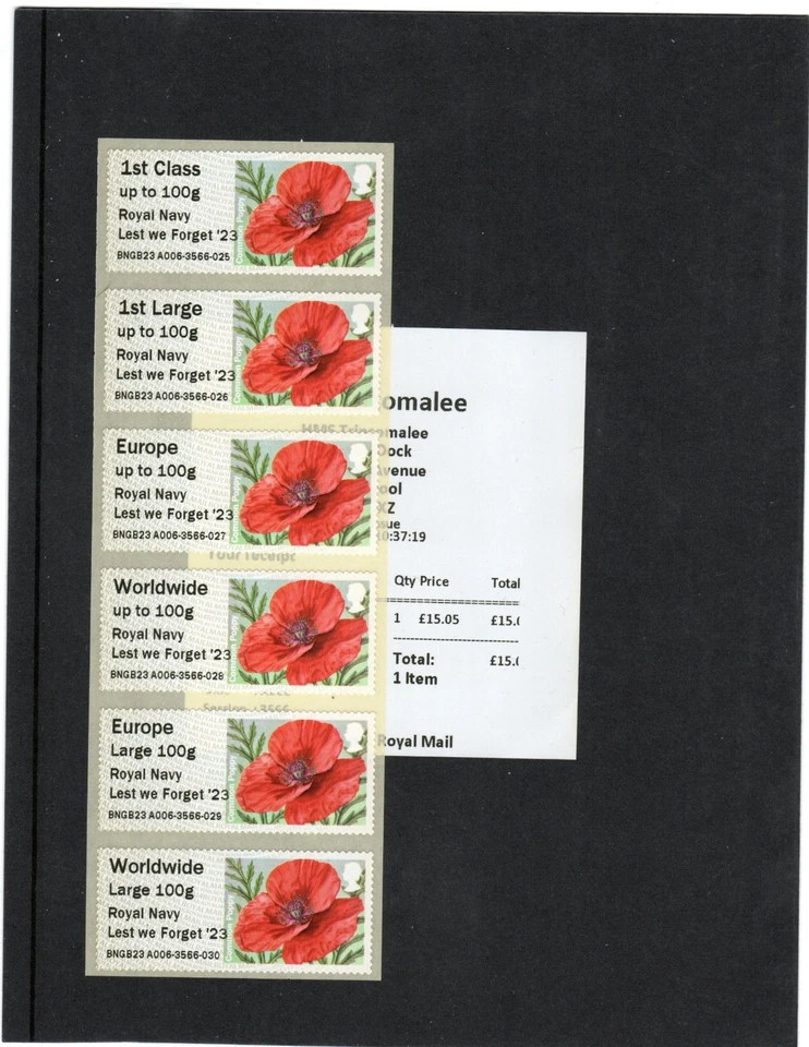 Poppy MA14 "Royal Navy Lest We Forget '23" C/S of 6 - V. Scarce Post & Go - Image 1 of 1
