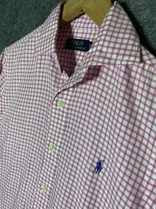 Polo Ralph Lauren camicia davanti con bottoni uomo XS rosa a quadri business casual preppy - Foto 1 di 14