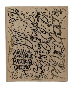 Stampin' Up! Happy Birthday Greetings Large Wooden Stamp 2003 Unused Make A Wish - Picture 1 of 5