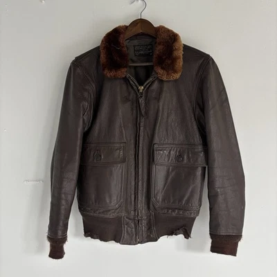 Chaqueta de vuelo bombardero de cuero marrón vintage azul marino G-1 para hombre MIL-J-7823D (WEP) Foto 1 de 4