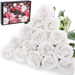15Pcs Artificial Roses Velet Real Touch Single Stem Fake Roses Silk Realistic... - Picture 1 of 9