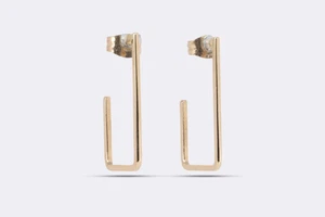 14k Yellow Gold Rectangular Hoop Earrings (1.26g.) - Picture 1 of 4