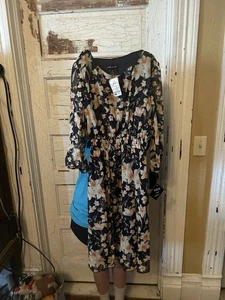 KATE and LILY Womens Dress Red Black Pink Floral Sheer Long Sleeve Size 6 - Picture 1 of 5