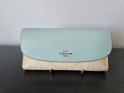 Coach Signature Slim Envelope Wallet Light Khaki Blue Silver - Image 1 of 4
