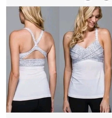 Camiseta sin mangas Lululemon para mujer blanca y negra punto envolverlo Dottie Dash moda yoga 6 Foto 1 de 4