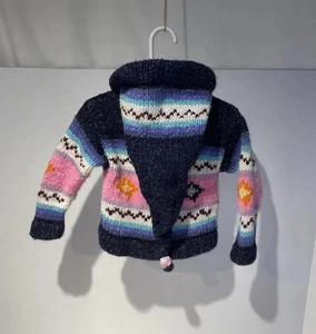 Ecuador 100% Alpaka Strick Kapuzen Pullover Mädchen 3T-4T Reißverschluss bunt Handarbeit - Bild 1 von 18
