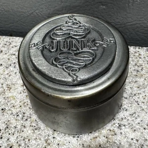 Seltene Vintage Oden Leder handgefertigte Zinn Schmuckschatulle 1,5"x2" "Trödel" Schriftrolle sehr guter Zustand - Bild 1 von 7