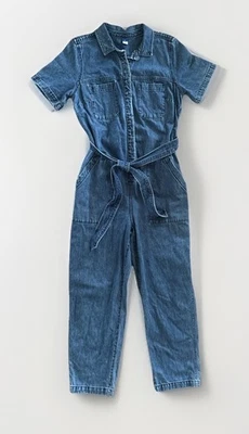 Mono vaquero corto al tobillo azul marino antiguo para mujer M cintura libre corbata utilitario manga corta Foto 1 de 4