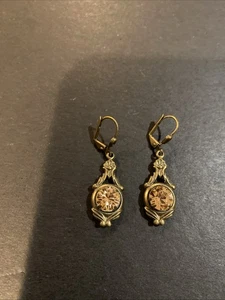 Vintage Sadie Green Art Nouveau Citrine Colored Austrian Crystal Earrings - Picture 1 of 5