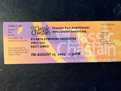 UNUSED TICKET VINCE GILL WITH BRETT JAMES CHASTAIN PARK ATLANTA AUGUST 15, 2003 - Image 1 of 2