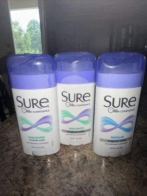 Sure Invisible Solid 2 Unscented and 1 Regular Anti-Perspirant Deodorant 2.6oz - Image 1 of 4