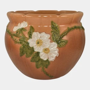 Weller Wild Rose Orange 1930s Vintage Art Pottery Ceramic Jardiniere Planter - Picture 1 of 6