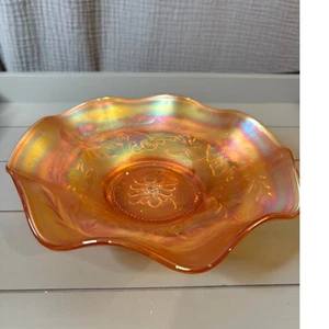 Cuenco de vidrio vintage de caléndula iridiscente/naranja de carnaval - Imagen 1 de 4