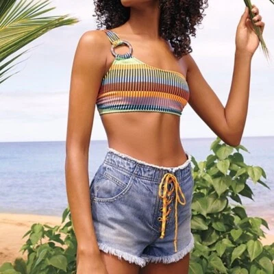 Free People Becket Slouchy Cutoff Shorts, Blue, W24, RRP $98 - Image 1 of 3