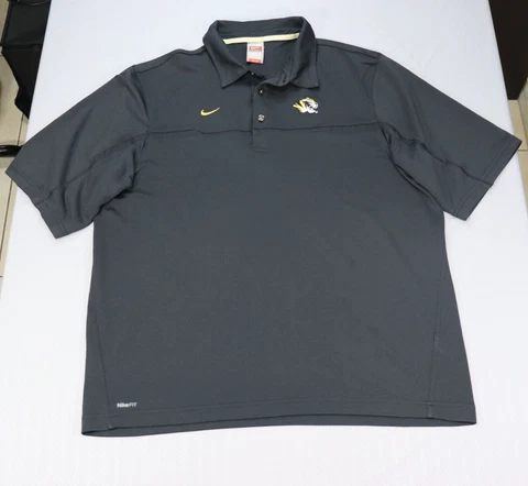 Missouri Tigers Shirt Extra Large Black Nike Fit Dry Polo Collared Logo Mens Cover
