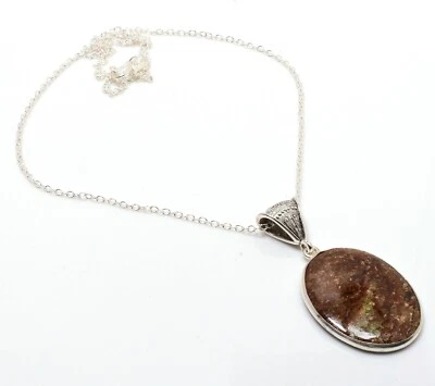 Collar de cadena de plata de ley 925 con piedras preciosas de bronce natural joyería de 18 pulgadas Foto 1 de 3