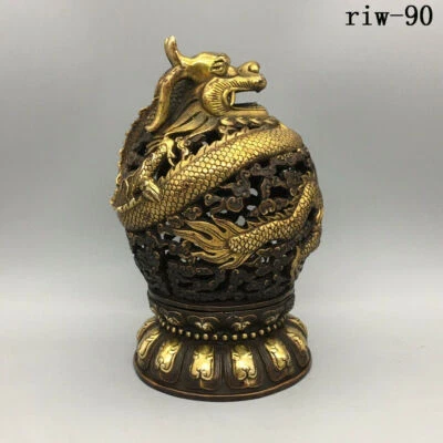 Quemador de incienso fumigación dragón loto dorado cobre dinastía Ming china Foto 1 de 4