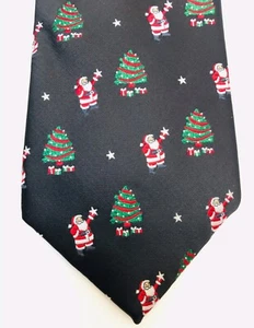 Christmas Tie Black Silk Trees Santa Gifts American Traditions NWT - Picture 1 of 3