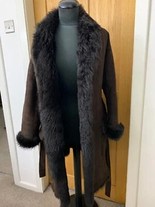 Nicole Farhi real sheepskin shearling fur belted coat jacket Toscana sz UK10 US6 - Picture 1 of 15