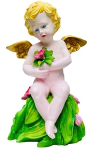 Vintage Hand Cast & Hand Painted Resin Plaster Cherub Angel Statue. 12" T X 6" W - Picture 1 of 12