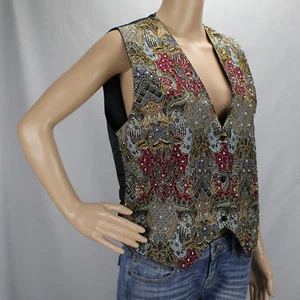 Nouveau Monde Multi Color Vest Ladies Med Snap Front Tie Back - Picture 1 of 8