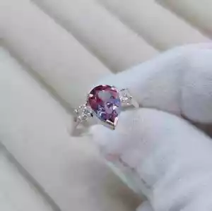 Corte Pera Alejandrita Gema Joyería 14K Oro Blanco Macizo Anillos para Mujer - Imagen 1 de 10