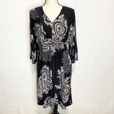 Soma Intimates Empire Waist Black Floral Knit Dress Ragland Sleeve Sz Small - Image 1 of 4