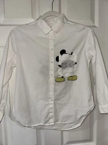 Disney Zara Girls Size 9 Long Sleeve Collared Shirt White Mickey Mouse SEE NOTE - Picture 1 of 7