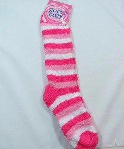 "CALCETINES DE ZAPATILLA FUZZY EXTRA LARGOS 18" Rosa Blanco RAYAS Talla 9-11 Acogedores D - Imagen 1 de 2