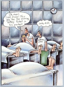 1990 WINNING LOTTERY TICKET IN MORGUE GARY LARSEN FAR SIDE VINTAGE CARD UNUSED - Picture 1 of 3