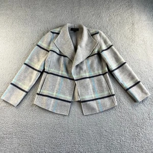 NEW Talbots Jacket Womens Small Gray Blazer Coat Plaid Wool Blend Open Front - Picture 1 of 17