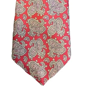 Vintage Ketch Necktie Tie Red Mauve Purple Beige Yin Yang Paisley Pattern - Picture 1 of 6