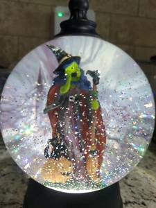 Halloween Water Snow Globe Witch Gothic Moving Shimmers By GERSON INT 8.8" RARE - Picture 1 of 7