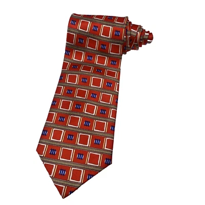 HUGO BOSS Men's Green Red Geometric Classic Made in Italy Polyester Neck Tie - Imagem 1 de 4