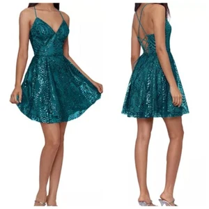 Vestido Blondie Nites Junior Talla 3 Juniors Corbata Lentejuelas Superposición Verde azulado - Imagen 1 de 12