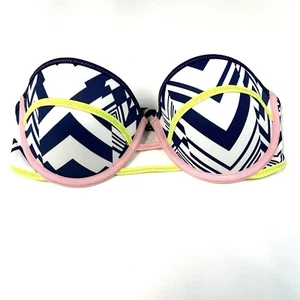 Victorias Secret 32D Flirt Bandeau Bikini Top Strapless Blue White Pink #2408 - Picture 1 of 12