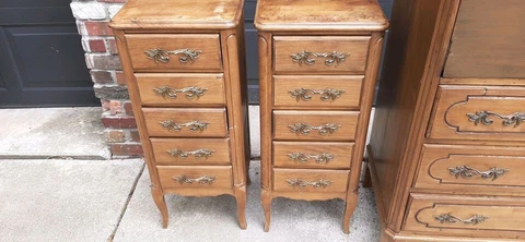Set Antique French Provincial Night Stands Dresser Chest Bookshelf Bureau Lot Cover