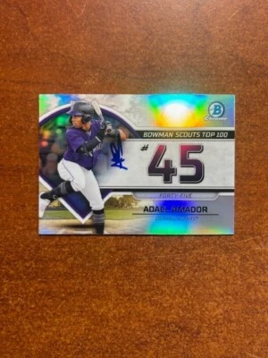 Adael Amador Auto Signed 2023 Bowman Scouts Top 100 #BTP-45 Rockies Top Prospect - Image 1 of 2