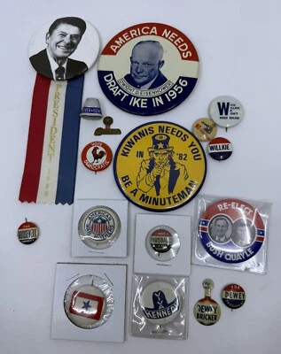 Lot of 17 Vintage Political Campaign Pinback Buttons & Hoover Thimble. - Image 1 of 4