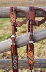 Western Brown Leather Hand Carved set of 2 Breast Collar with Beaded Inlay