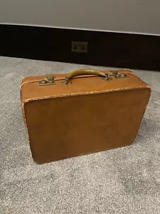 Vintage 1960s Antler Brown Faux Leather Suitcase Luggage Bag Small - Picture 1 of 13