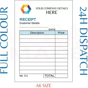 PERSONALISED DUPLICATE A6 RECEIPT BOOK / PAD PRINT / NCR / INVOICE / ORDER - Picture 1 of 6