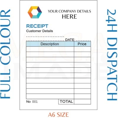 PERSONALISED DUPLICATE A6 RECEIPT BOOK / PAD PRINT / NCR / INVOICE / ORDER - Image 1 of 3