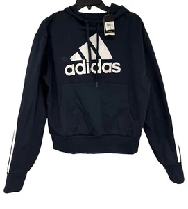 Adidas Hoodie Women's Navy Graphic Pockets Long Sleeve Pullover Medium - Picture 1 of 6