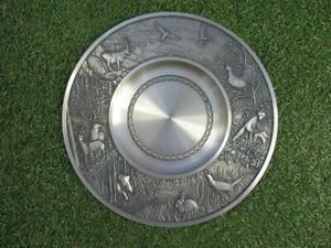 Vintage Zinn Pewter Decorative Plate Germany Deer Elk wild boar Hunters Lodge - Picture 1 of 3