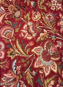 Waverly Calais Jacobean Print Fabric Decor Red Green Tan Remnant B2 - Picture 1 of 7